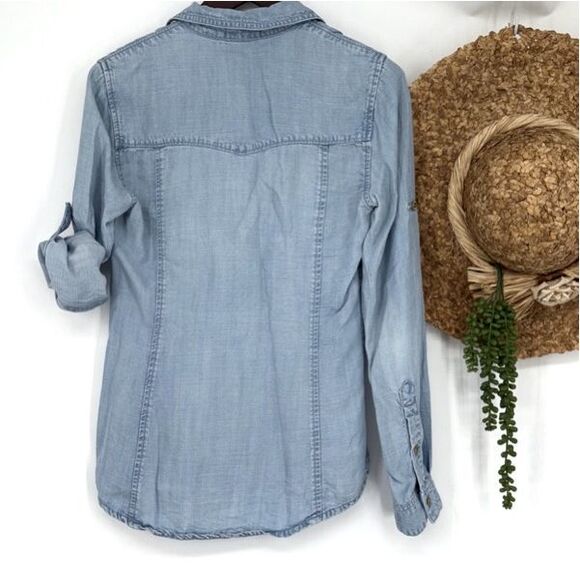 Cloth & Stone Western Style Tencel Chambray Denim Style Button Down Shirt Blue X - Picture 2 of 12